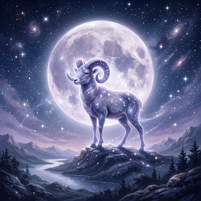 月亮牡羊座 靜謐星空 滿月中的公羊