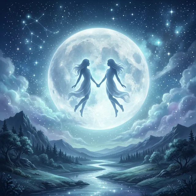 月亮雙子座 靜謐星空 魔法雲朵與雙子