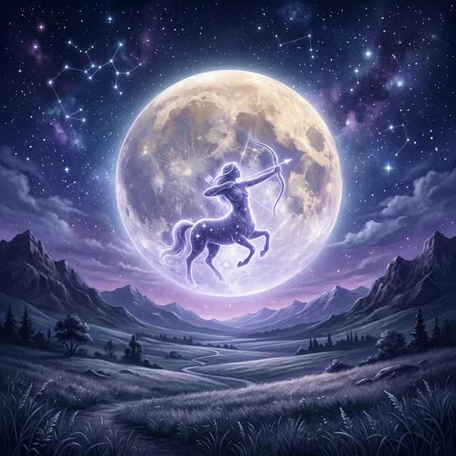 月亮射手座 靜謐星空 魔法弓箭與星雲