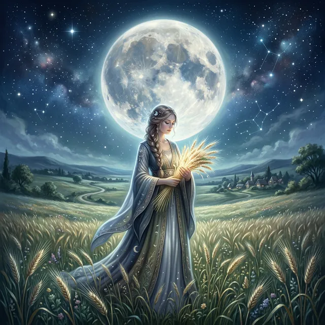 月亮處女座 靜謐星空 麥穗與發光少女